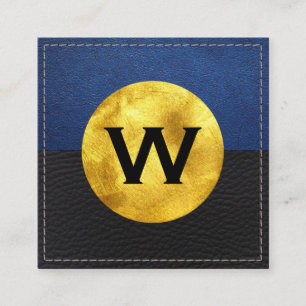 Gold Foil Monogram   Leather Colour Block Square Business Card