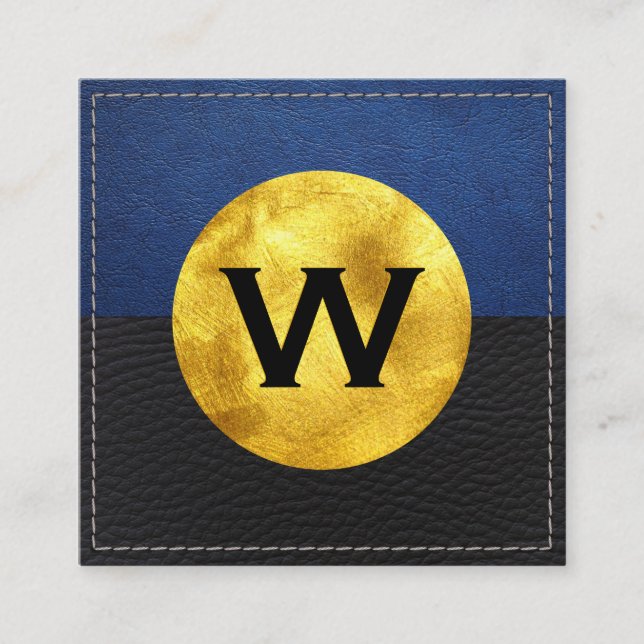 Gold Foil Monogram | Leather Colour Block Square Business Card (Front)