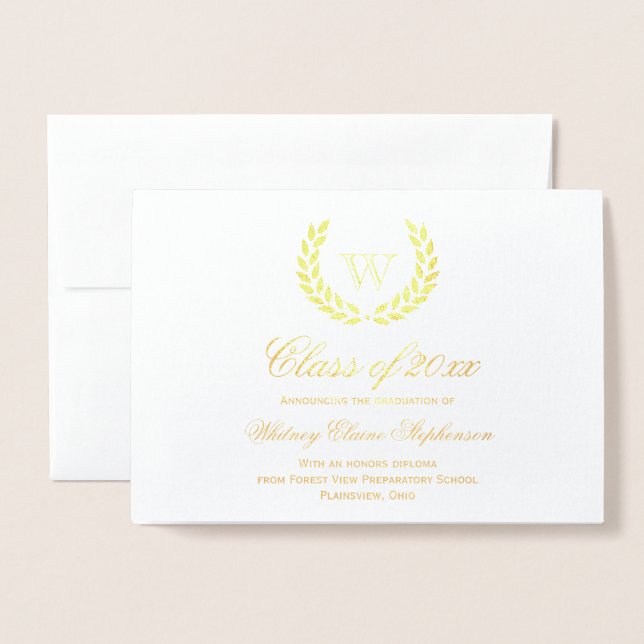 Gold Foil Monogram Photo College Graduation Foil Card (Front With Envelope)