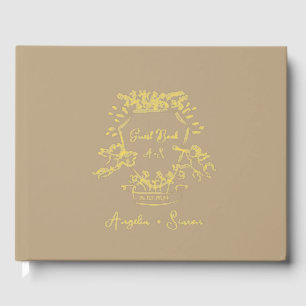 Gold Foil Monogram Taupe Wedding Guest Book