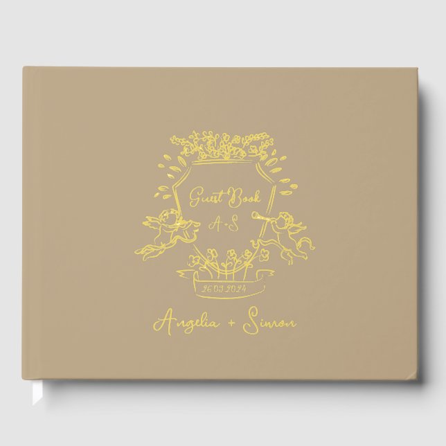 Gold Foil Monogram Taupe Wedding Guest Book (Front)