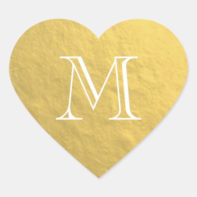 Gold Foil Monogram Wedding Heart Sticker (Front)