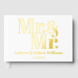 Gold foil Mr. and Mr. typography white gay wedding Guest Book