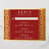 Gold Foil Multi Event Floral Wedding RSVP Card