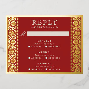 Gold Foil Multi Event Floral Wedding RSVP Card