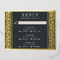 Gold Foil Multi Event Floral Wedding RSVP Card