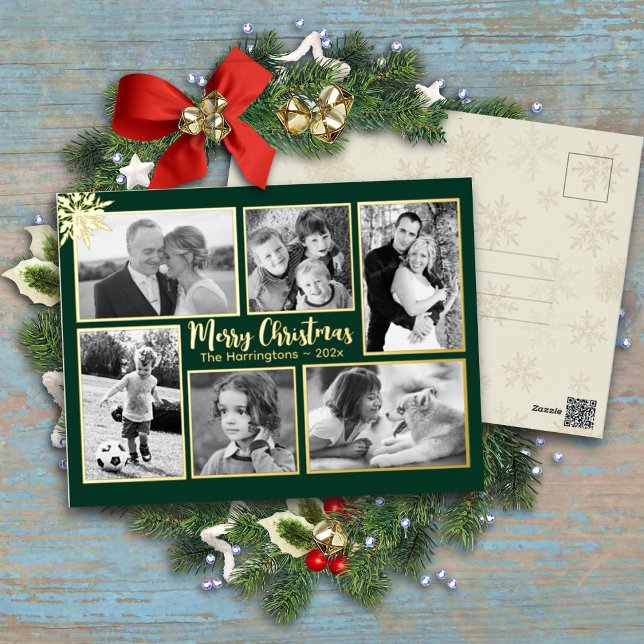 Gold Foil Multi-photo Christmas Postcard (Creator Uploaded)