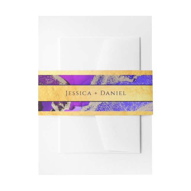 Gold Foil Named Pink Purple Wedding  Invitation Belly Band (Front Example)