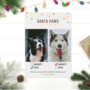 Gold Foil Naughty or Nice Two Dog Photo Card