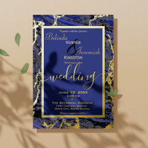 Gold Foil & Navy Blue 5" x 7" Wedding Invitations