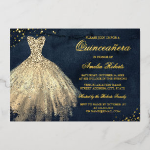 GOLD FOIL Navy Gold Sparkle Dress Quinceanera 