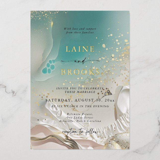 Gold Foil Ocean Tide Ethereal Shoreline Wedding (Front)