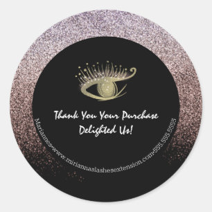 Gold Foil Ombre Glitter Lash Beauty Salon Business Classic Round Sticker