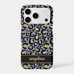 Gold Foil On Blue Leopard Print Monogrammed