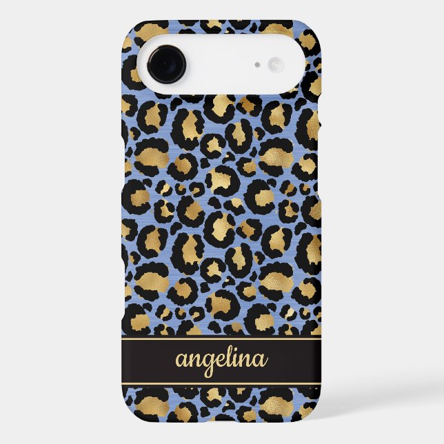 Gold Foil On Blue Leopard Print Monogrammed (Back)