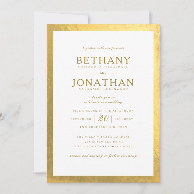 Gold Foil on Gold Wedding Invitation (Front)