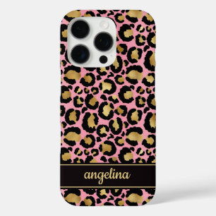 Gold Foil On Pink Leopard Print Monogrammed iPhone 16 Pro Case