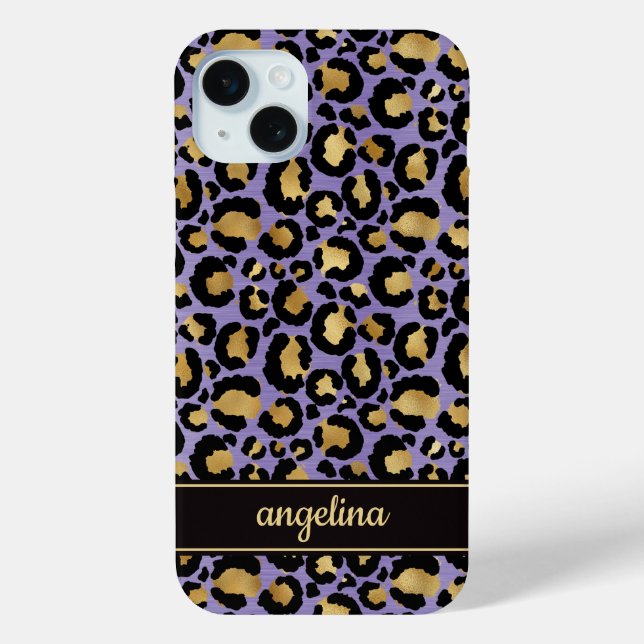 Gold Foil On Purple Leopard Print Monogrammed Case-Mate iPhone Case (Back)