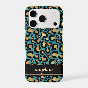 Gold Foil On Teal Leopard Print Monogrammed