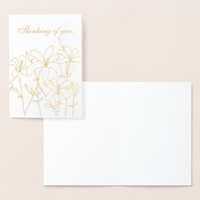Gold Foil Outline Lilies Flowers Thinking of you Foil Card (Display)