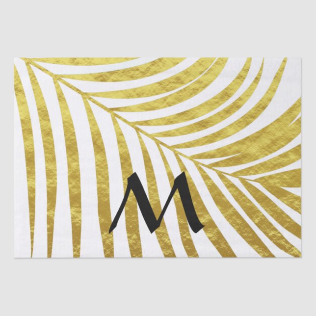 Gold Foil Palm Leaf Tropical Monogrammed Initials Tissue Paper (Front)