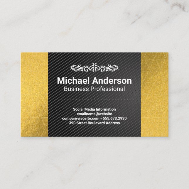 Gold Foil Pattern | Carbon Black Business Card (Front)