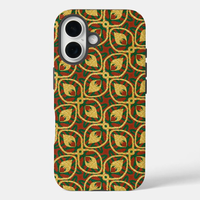 Gold Foil Peacock Feathers Red Green Case-Mate iPhone Case (Back)