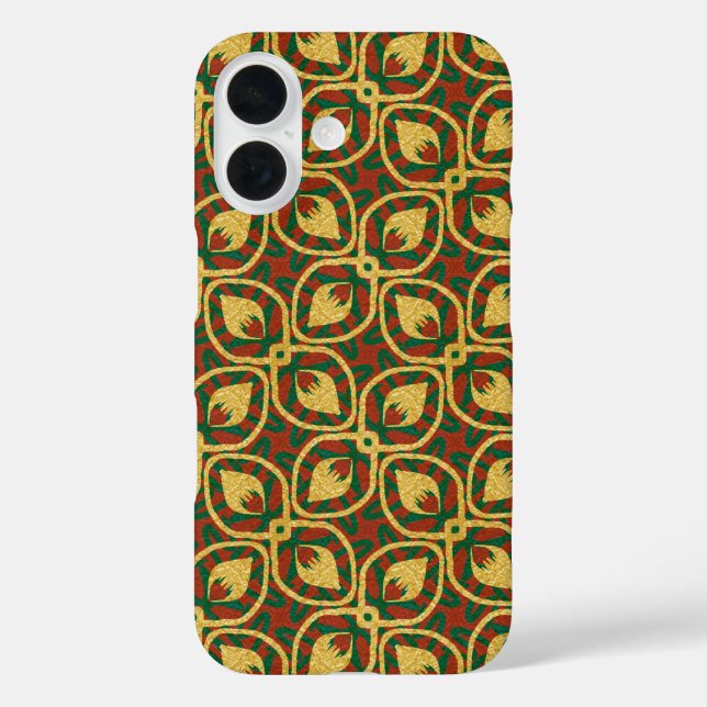Gold Foil Peacock Feathers Red Green Case-Mate iPhone Case (Back)