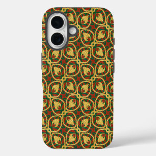 Gold Foil Peacock Feathers Red Green iPhone 16 Case