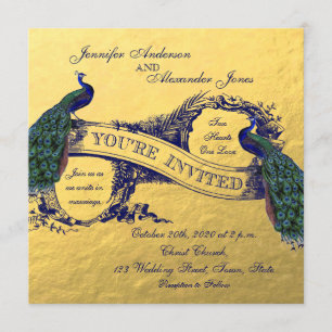 Gold Foil Peacock Wedding Invitation