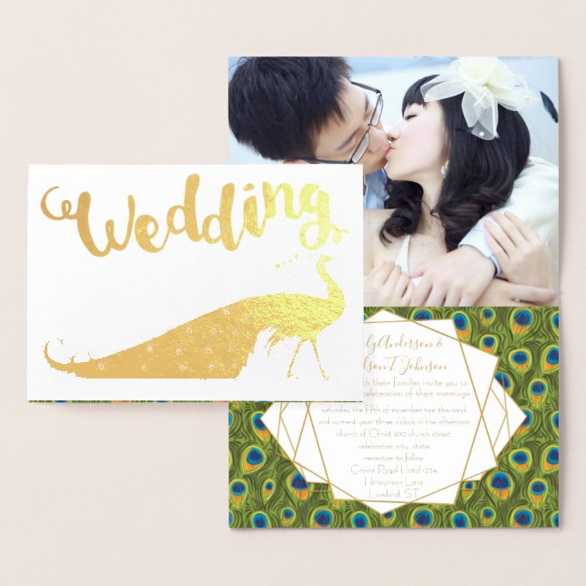 Gold Foil Peacock Your Photo Wedding Invitations (Display)