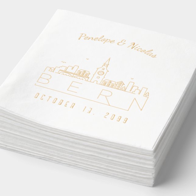 Gold Foil Personalised Bern Wedding Napkins (Detail)