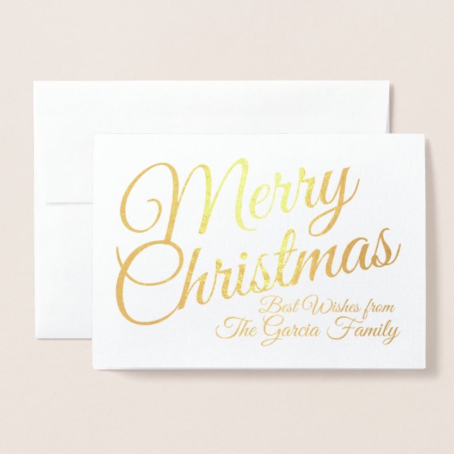 Gold Foil Personalised Family Christmas Foil Card (Front With Envelope)
