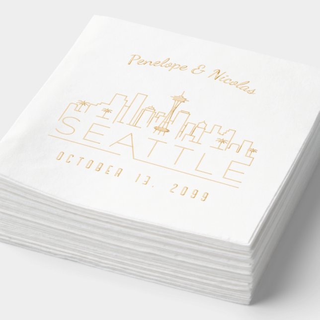 Gold Foil Personalised Seattle Wedding Napkins (Detail)