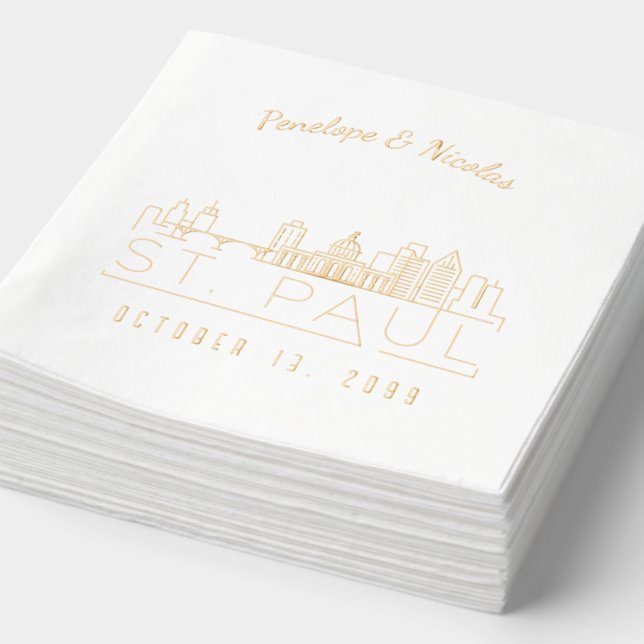 Gold Foil Personalised St. Paul Wedding Napkins (Detail)