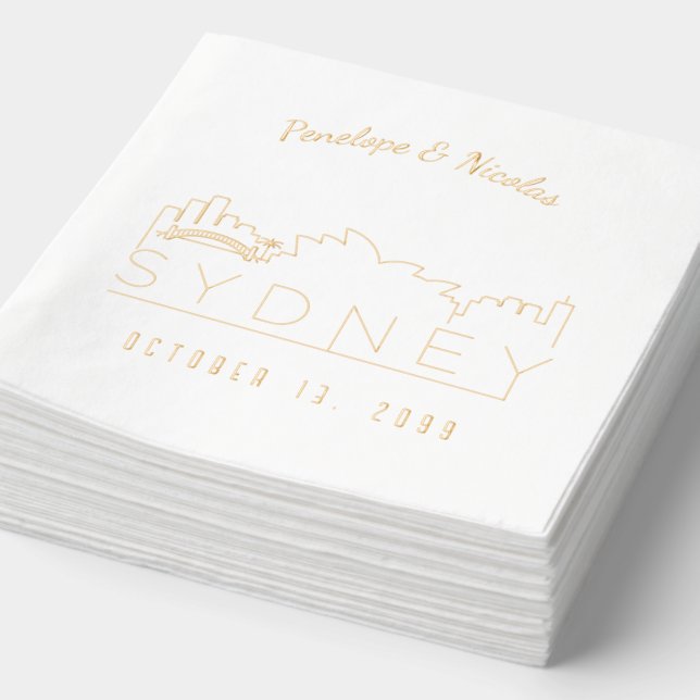 Gold Foil Personalised Sydney Wedding Napkins (Detail)