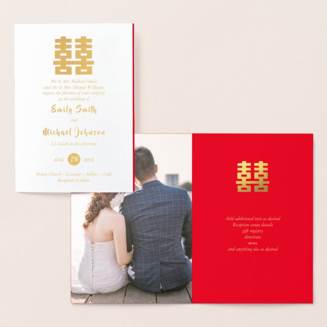 Gold FOIL PHOTO Chinese Happiness Wedding Red Card (Display)