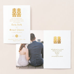 Gold FOIL PHOTO Chinese Happiness Wedding White Card