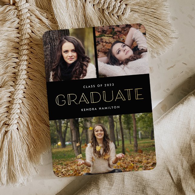 Gold Foil Photo Collage Graduation Announcement (Creator Uploaded)