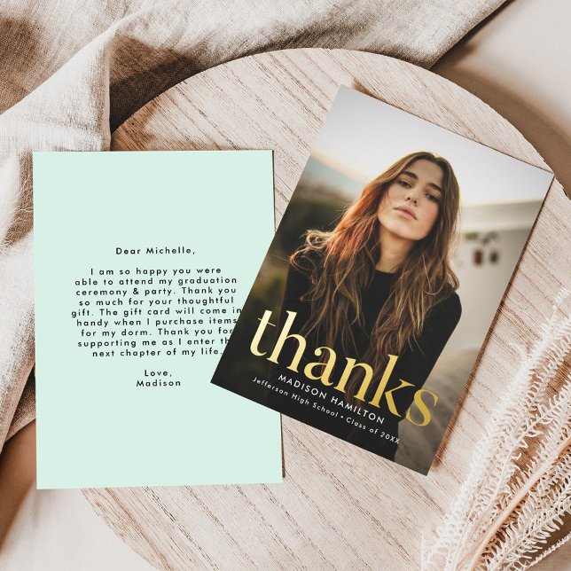 Gold Foil Photo Graduation Thank You Card (Creator Uploaded)