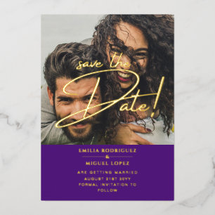GOLD Foil Photo Overlay Purple Save Date Wedding