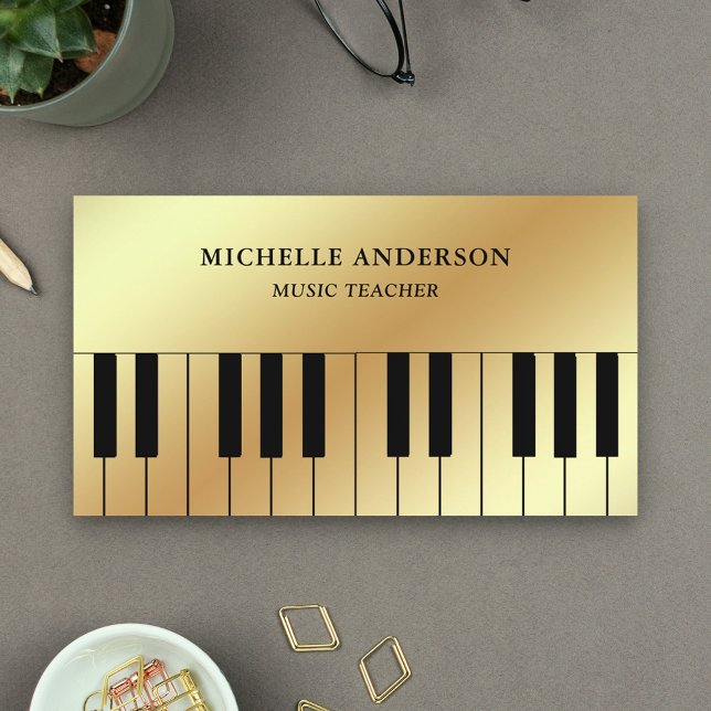 Gold Foil Piano Keyboard Musician Pianist Business Card (Creator Uploaded)