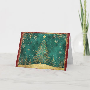 Gold Foil Pine Tree in Snowfall Card
