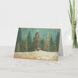 Gold Foil Pine Tree in Snowy Scene Card