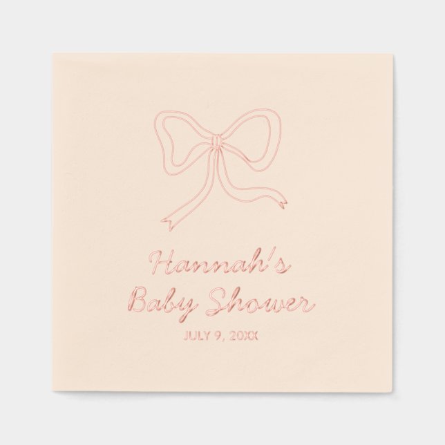 Gold Foil Pink Coquette Bow Baby Shower Napkins (Front)