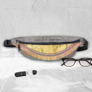 Gold Foil Pink Turquoise Vintage Grunge Name Bum Bags