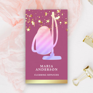 Gold Foil Pink Vacuum Cleaner Cleaning Services Business Card