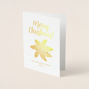 Gold foil poinsettia Christmas greeting card