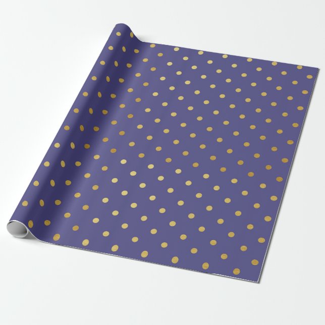 Gold Foil Polka Dots Modern Dark Purple Metallic Wrapping Paper (Unrolled)