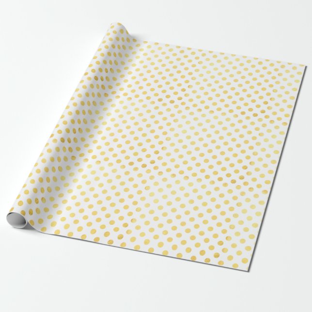 Gold Foil Polka Dots Modern Holiday White Metallic Wrapping Paper (Unrolled)